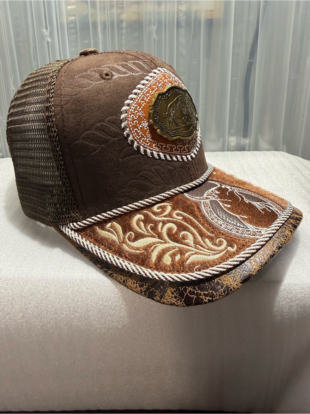 Heaven L.O.G.A. Western Bull Trucker Hat Embroidered Brown NWT